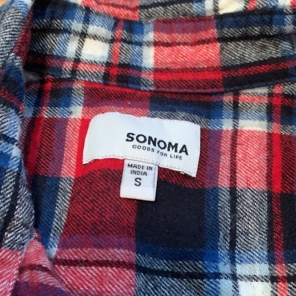 SONOMA Long Sleeve Button-Up Collared Red & Blue Plaid Flannel Shirt Men’s S - Picture 4 of 11